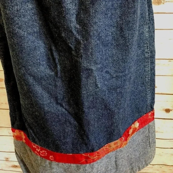 SUBURBAN GIRL Women Blue Denim Red Trim Cotton Straight Mid Calf Skirt Sz Small - Picture 3 of 11